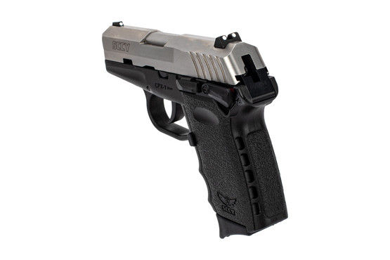 SCCY stainless CPX-1 9mm pistol features 3-dot sights.